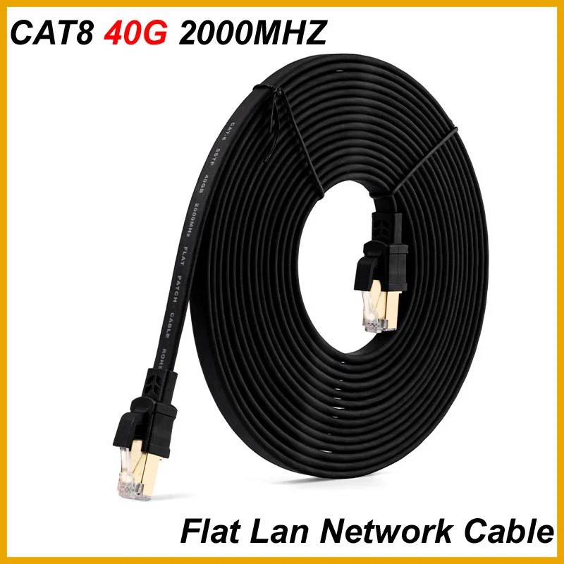 NEW 2026 0.5M~30M CAT8 Ethernet Cable 40Gbps 2000MHz Shielded Flat RJ45 Patch Cord for PC Laptop PS5 Router Modem Network