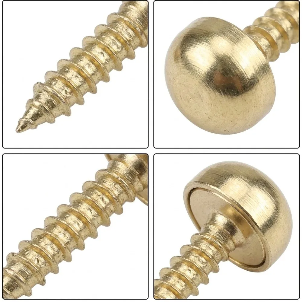 Solid Brass Decorative Mirror Screws With Ornamental, Flat Head Self‑Tapping Fasteners, Stylish Hardware For Mirror