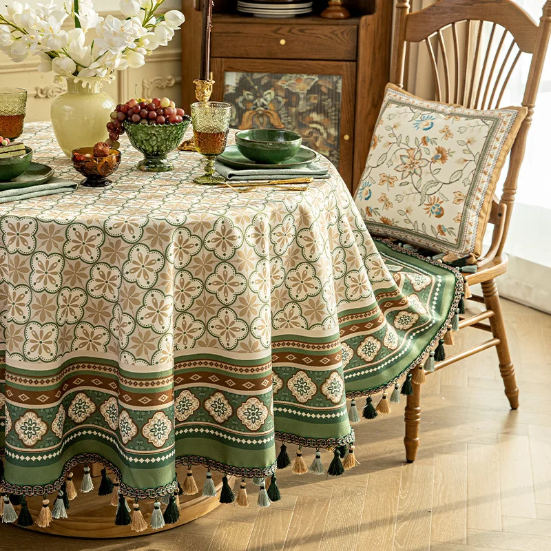 

New Thick Dark Green Round Tablecloth European style Hanging Ears Cover For Home Decoration Party luxury Hotel Round Tablecloth