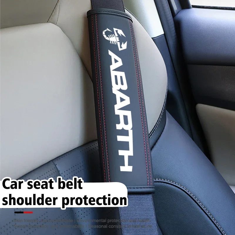 Scorpion Style Leather Car Seat Belt Shoulder Pad Suitable for Abarth 500 595 695 124 Spider 500e Safety Belt Cover Accessory