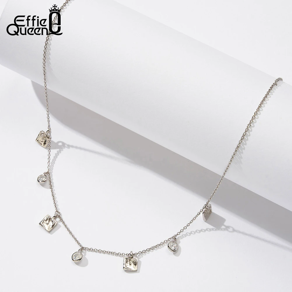 EFFIE QUEEN collana con Choke in argento Sterling 925 genuino 5mm collana minimalista con zirconi rettangolari circolari per gioielli da donna BQN04