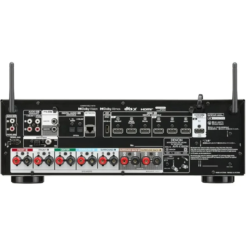 7.2 Channel AV Receiver - 80W/Channel, Wireless Streaming via Built-in HEOS, WiFi, & Bluetooth, Supports Dolby Vision, HDR10+