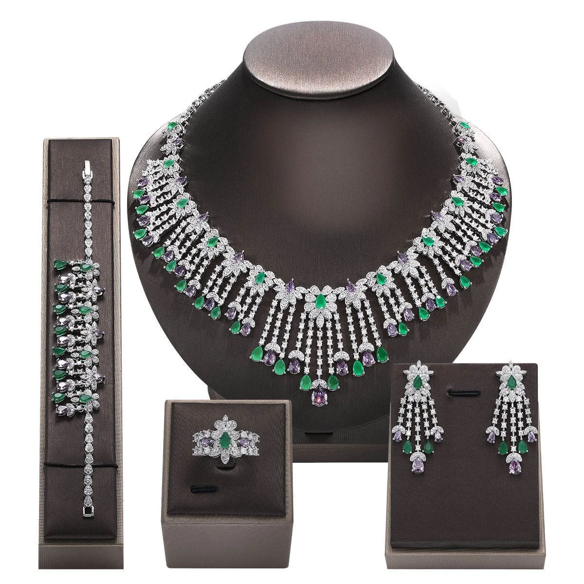 Vintage Zircon Jewelry Set for Women 2026 European And American High-End Light Luxury Earrings And Necklace Combo