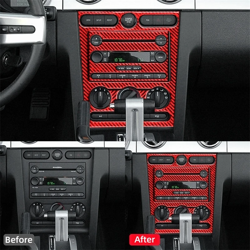 لفورد موستانج GT 2005-2009 S197 اكسسوارات ألياف الكربون الداخلية سيارة مركز وحدة التحكم CD لوحة ملصق غطاء إطاري ملصق مائي