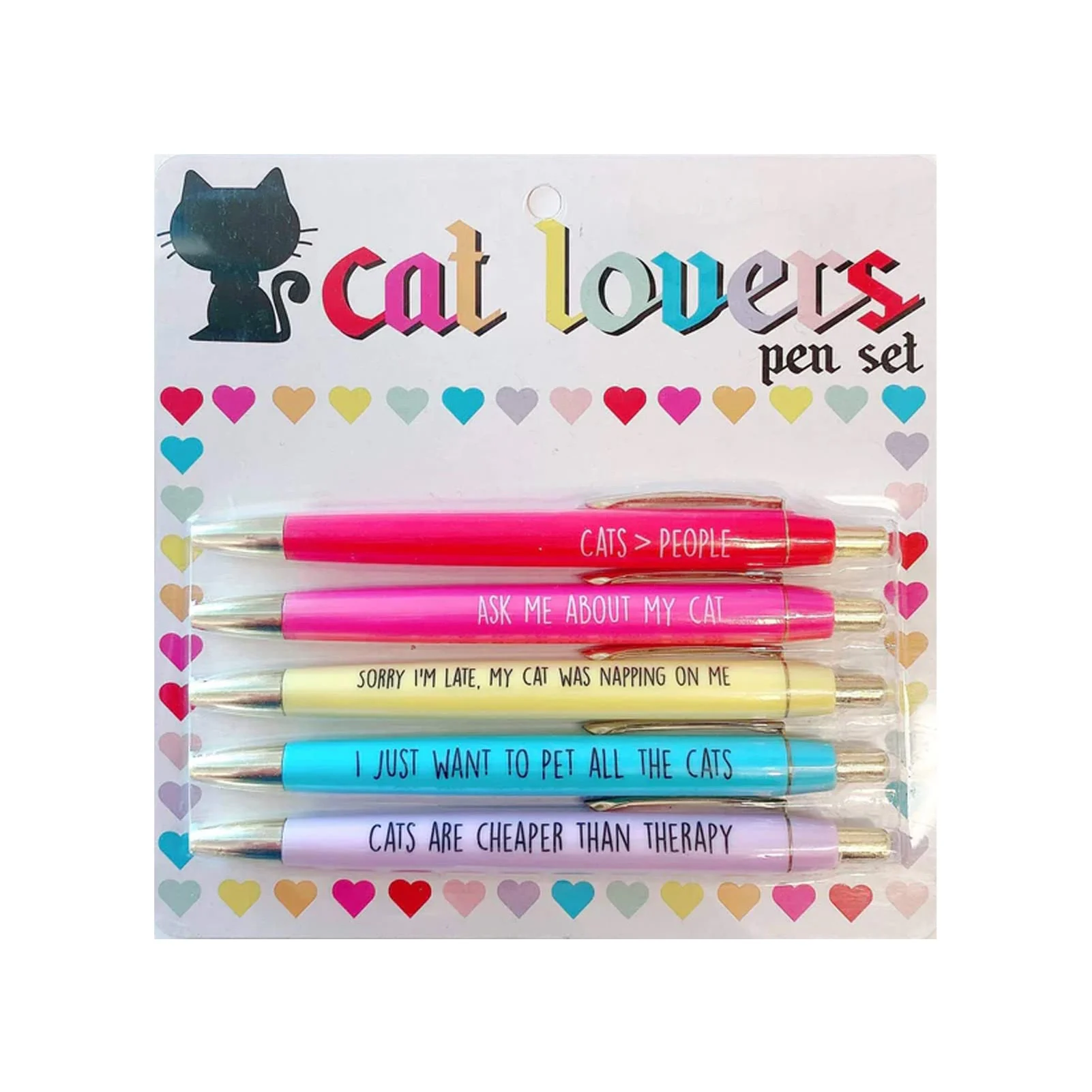 New Hot 5PCS Cat Lovers Ballpoint Pens Cute Black Ink Journaling Pen for Home School Office Supplies