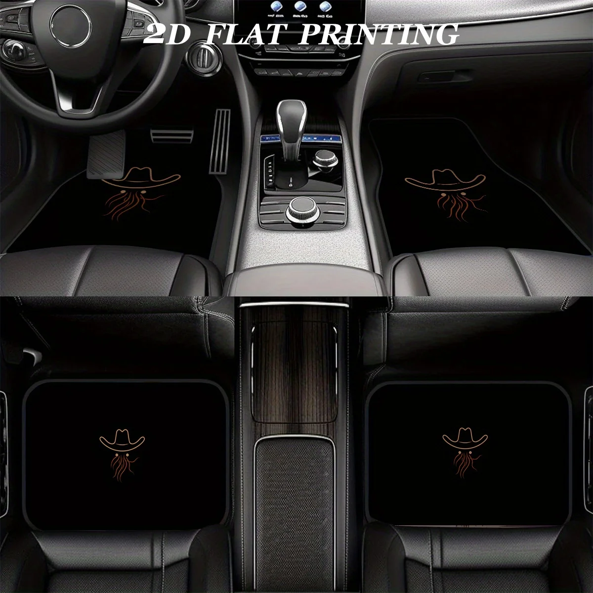 4pcs, Non-Slip Car Mats With Cowboy Hat Octopus Pattern - Printed Designs, Anti Slide Floor Liners For Cars And Trucks/SUVs – Ea