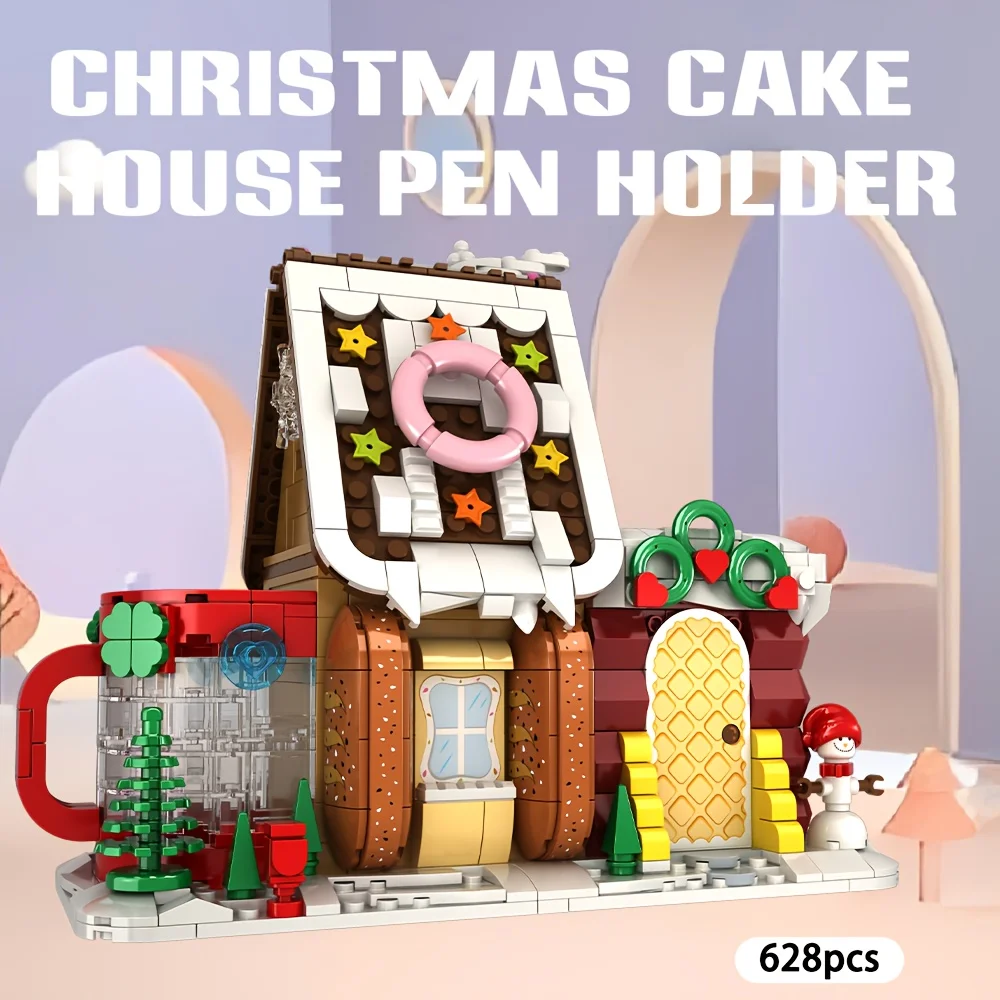 

Christmas Cake House building blocks: Assembly Toys + pen holder Functions: Creative Ornaments: Christmas Home Decoration