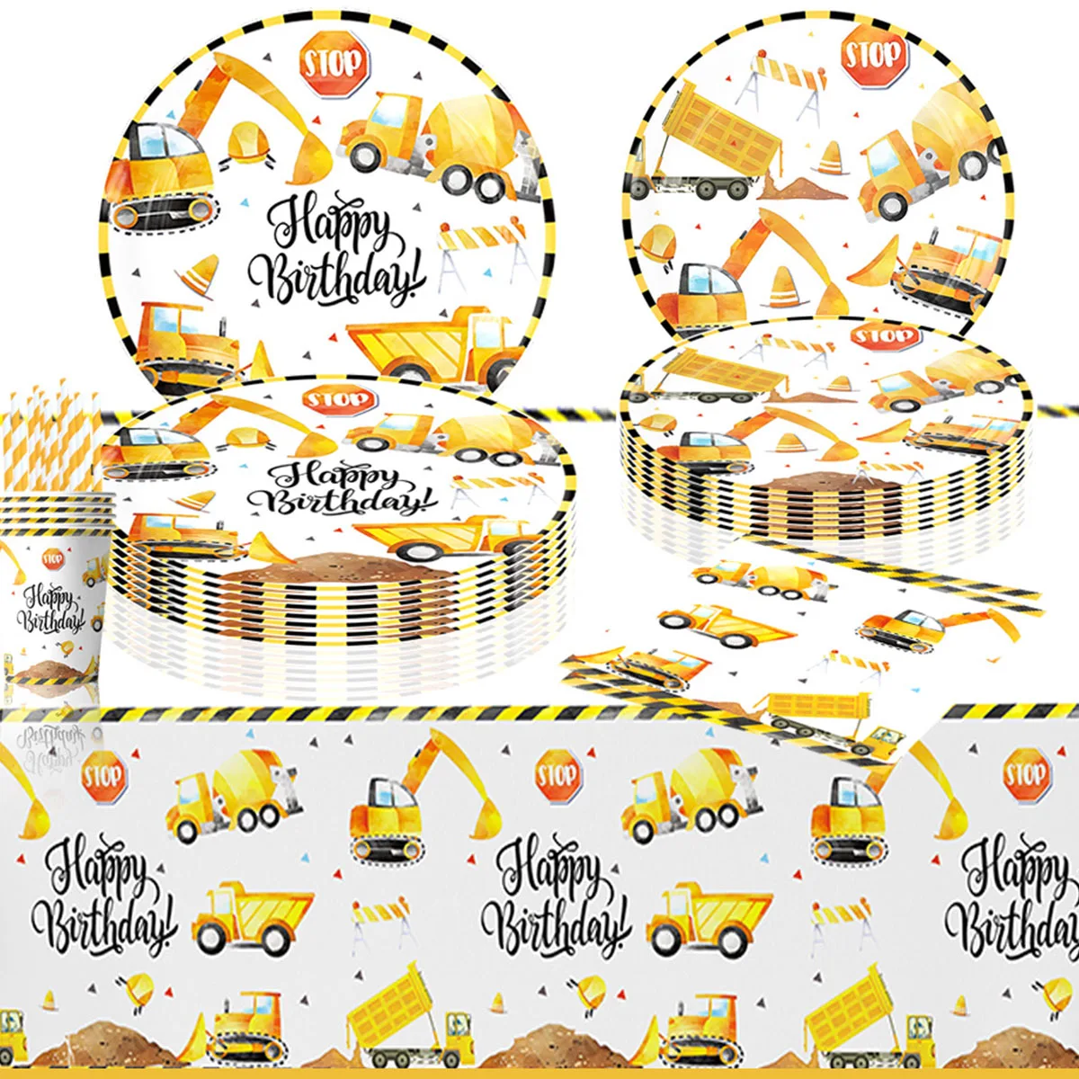 Engineering Theme Birthday Party Decorations Disposable Tableware Set Paper Plates Napkins Cups