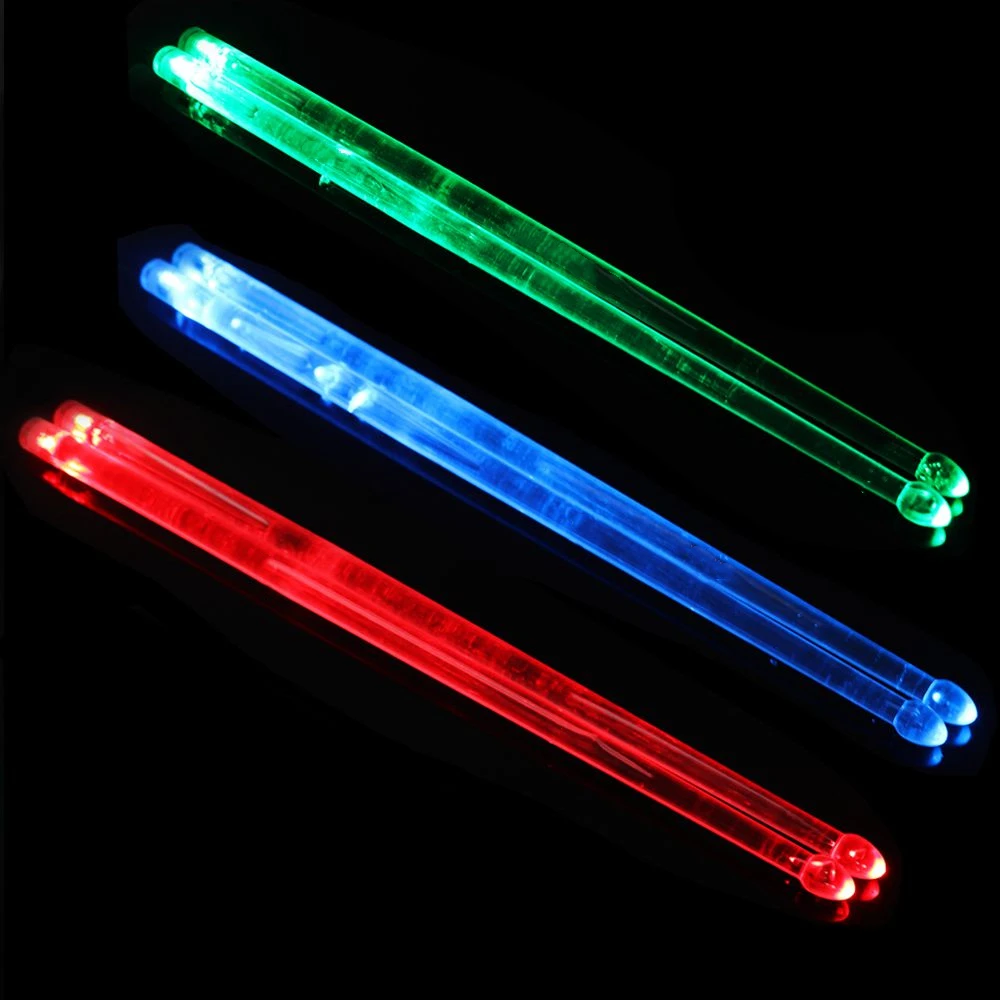 1pair Drum Sticks 5A LED Polymer Material Luminous Jazz Multi Colors Drumsticks with 3pcs Flashing Lamp Beads Noctilucent Glow