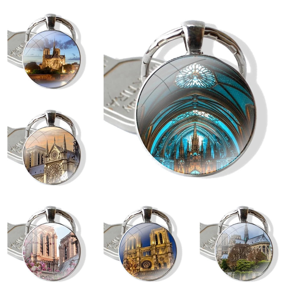 Notre Dame de Paris Keychain Glass Cabochon Metal Pendant Classic Men's Women's Keyring