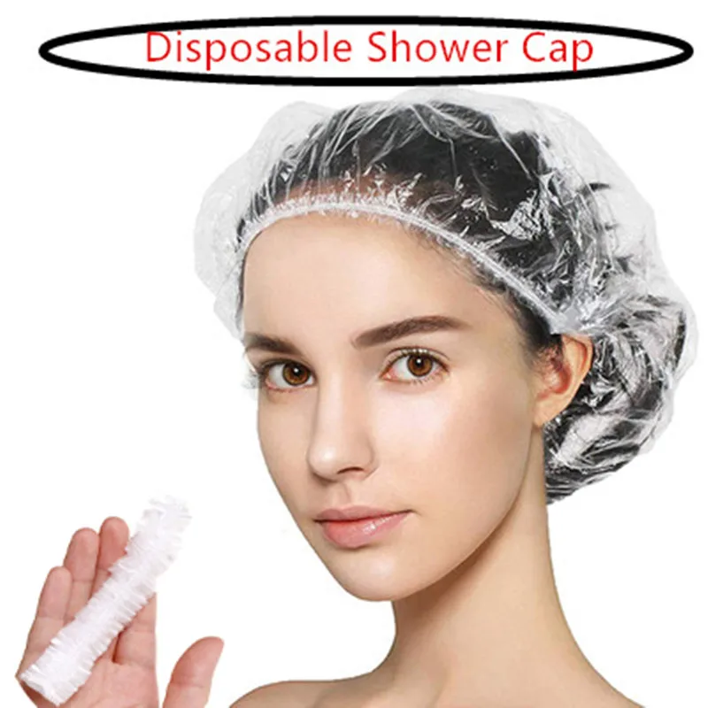 Disposable Shower Cap Plastic Hair Bath Hat Elastic Women Waterproof Caps For Spa Salon Hotel Hair Dye Bathroom Rosa Kitchen