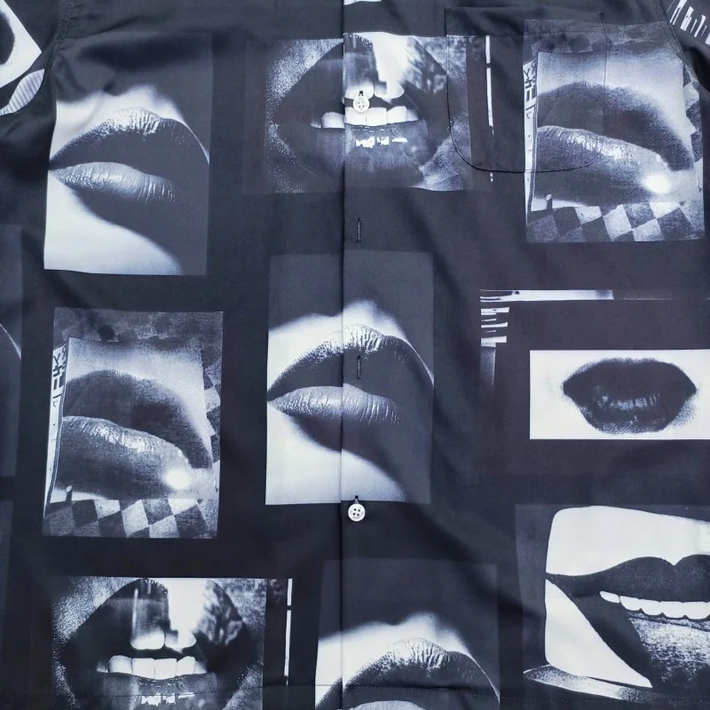 WACKO MARIA Brand Shirt High Quality Lips Couple Hawaiian Hip Hop Mens Womens Flip Neck Short Sleeve Shirt