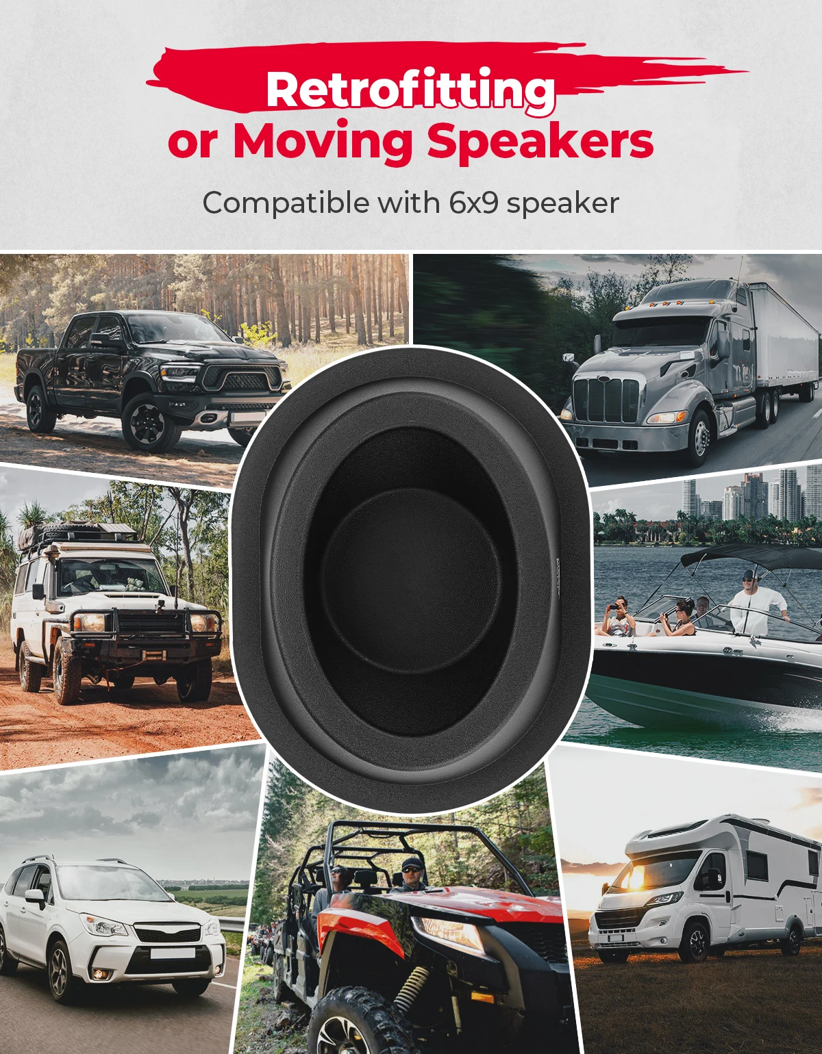KEMIMOTO Paar 6x9 Lautsprechergehäuse für UTVs, Wohnmobile, Autos, Boote, Kofferraum, Anhänger, kompatibel mit Polaris RZR XP 1000 für Can-am X3 – Detail 6