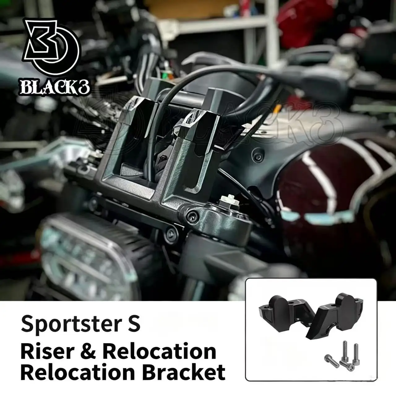 BLACK3 CNC Handlebar Riser Pullback Mount for Harley Sportster S 1250 RH1250S SS, Heighten & Rearward Shift Handlebar Adapter