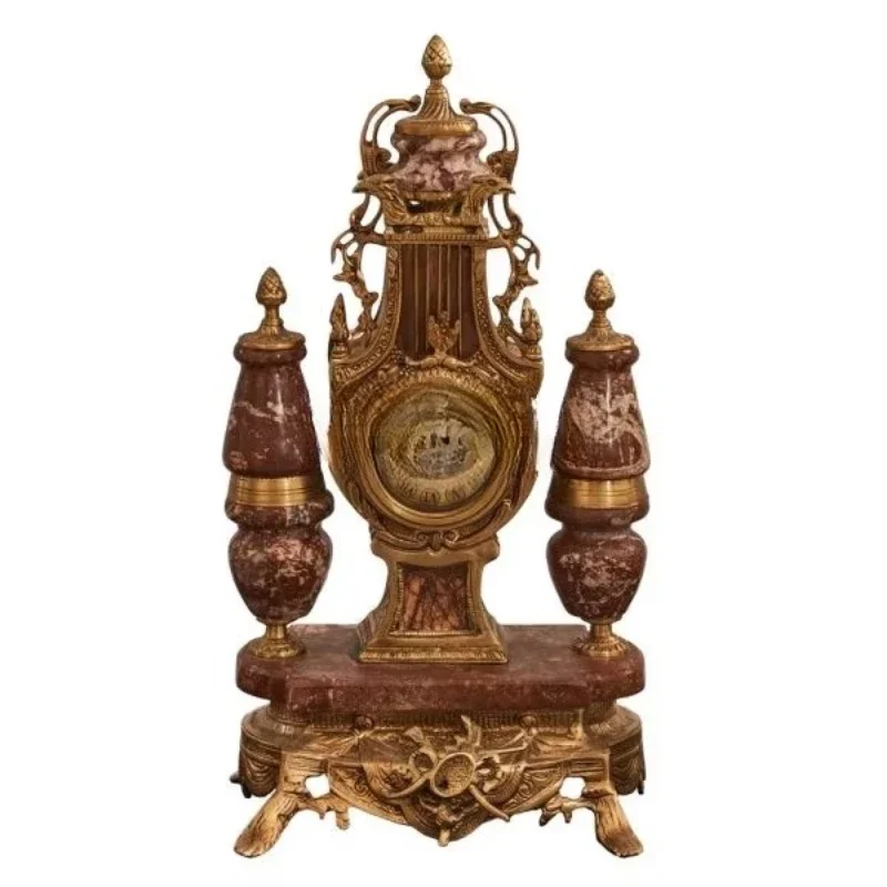 Antique brass and marble adorned clock, luxurious vintage design, gorgeous classic details, elegant home decoration