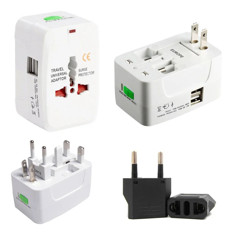 Universal 110-250v AC Power 10A Internation World Travel Plug Socket EU UK US AU+2 USB 5V 1A Charger Converter Adaptor/ phone