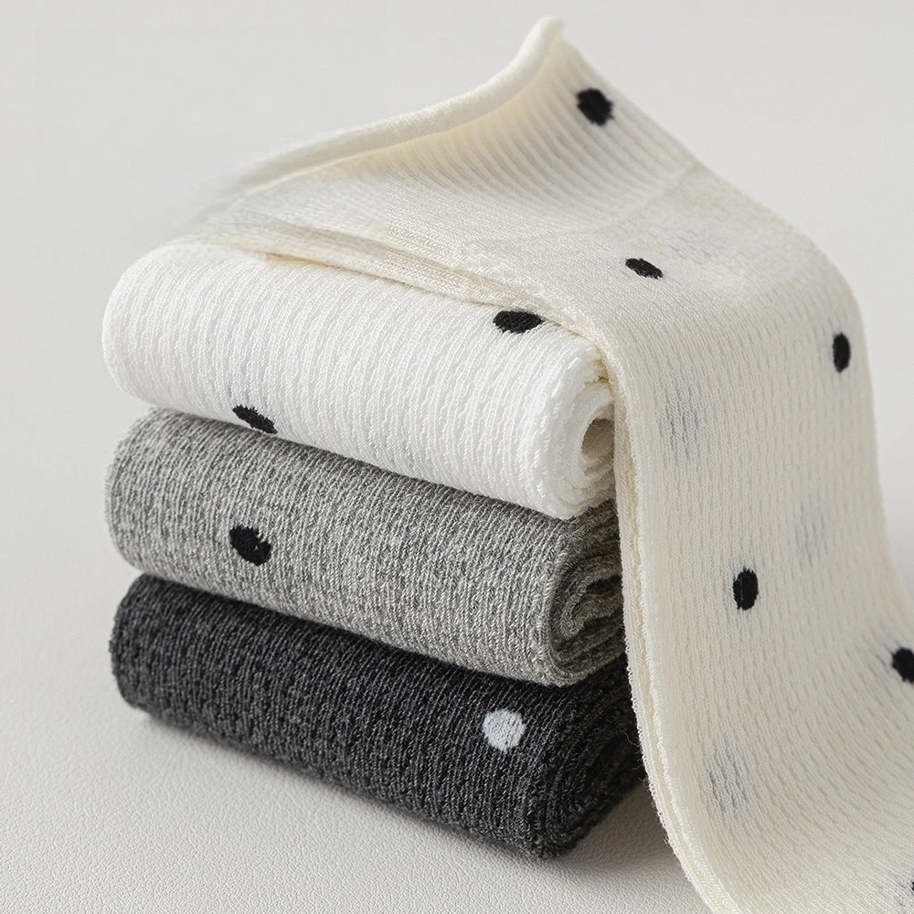 6 Pair Women's Loose-Fitting Boneless Seam-Free Fashionable Cotton Socks High-Quality Polka Dot Curled Hem Trendy Casual Socks