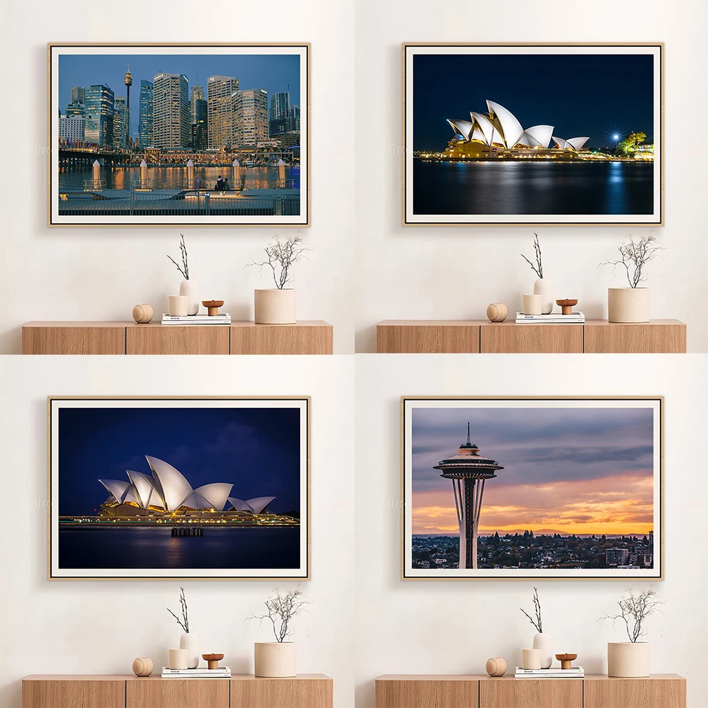 YJ035 Сиэтл набережной великолепный город ночной платок известное здание шелковая ткань плакат настенное Искусство Декор модный подарок