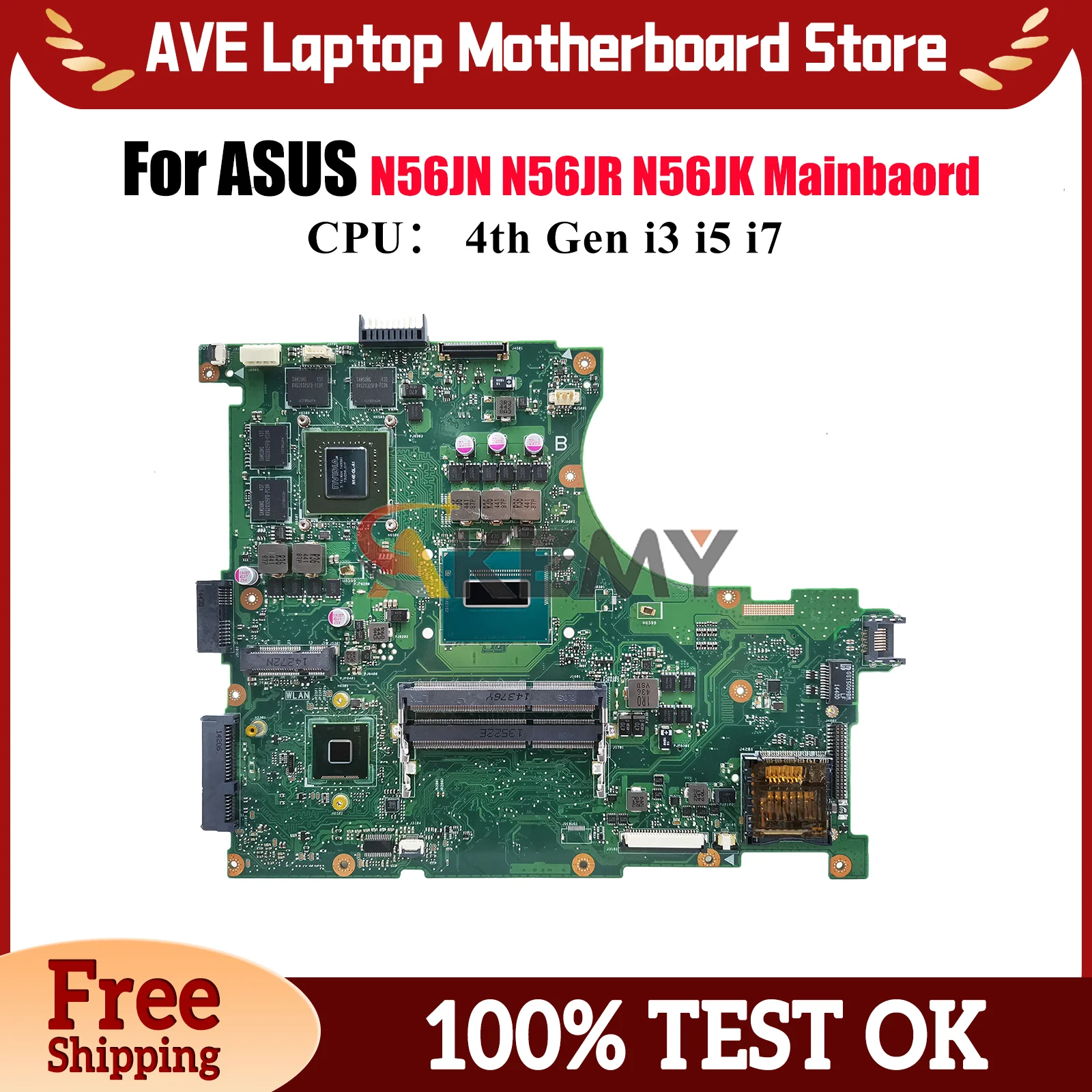 

N56JR Laptop Motherboard For ASUS N56JR N56JK N56J N56JN Notebook Mainboard With i3 i5 i7 CPU 100% tests OK fast shipping stk