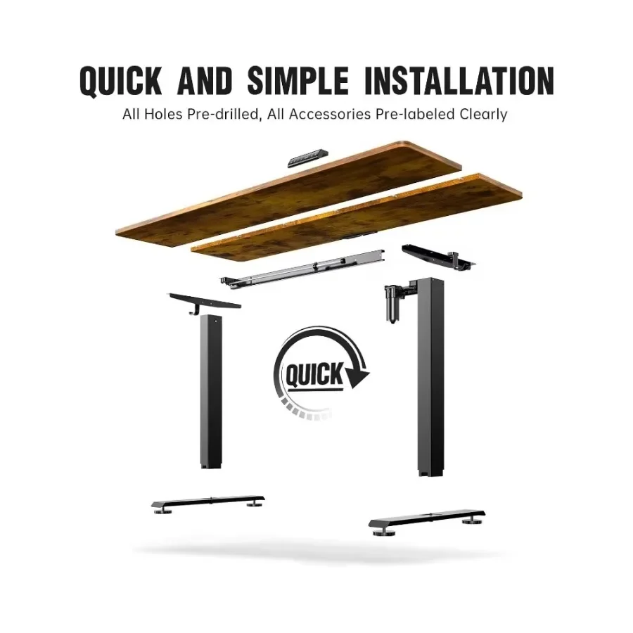 63" Electric Standing Desk, Height Adjustable Sit Stand Workstation with Wood Top, Brown