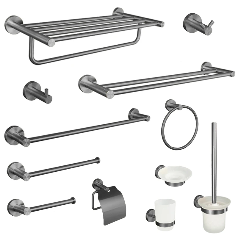 

Grey 304 Stainless Steel Bath Towel Rack Towel Rack Cup Holder Paper Rack Coat Hook Toilet Brush Holder Bathroom Accessories
