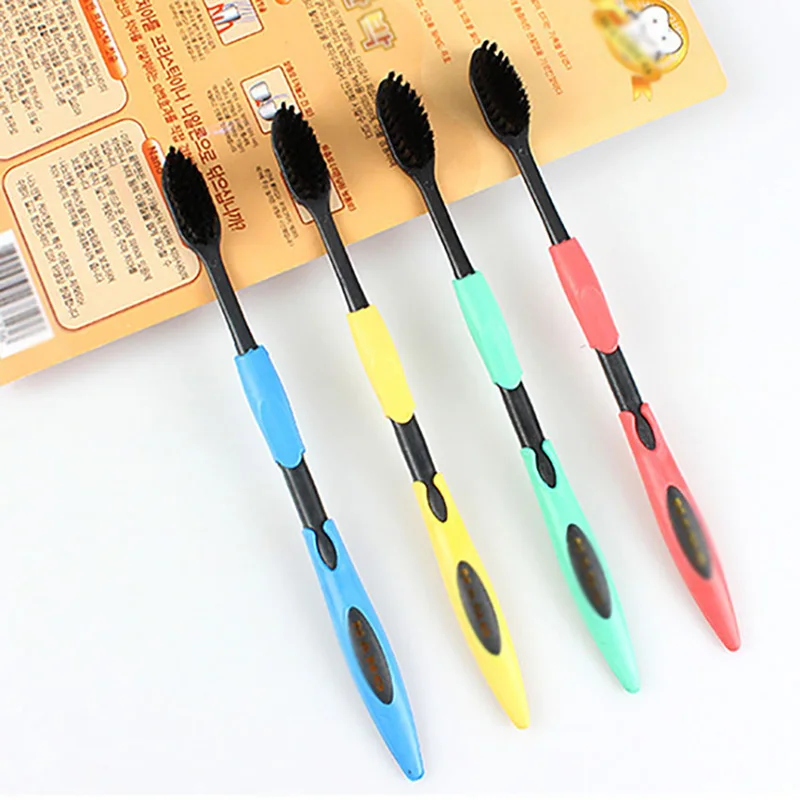 4 قطعة/المجموعة مزدوجة لينة الخشن فرشاة الأسنان المضادة للانزلاق نانو الأسود رئيس فرشاة الأسنان حزمة مريح العناية بالفم تنظيف تدليك فرشاة الأسنان