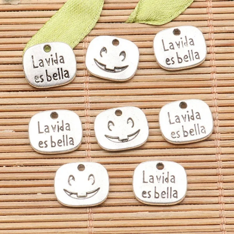 30pcs 11*13mm Tibetan Silver Color Words Smiled Design Charms H0448 Charms for Jewelry Making