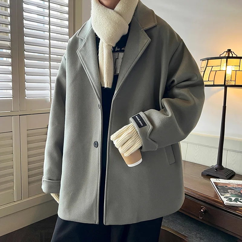 

Мужское шерстяное пальто осенне-зимнее, модное, премиум-класса, с отложным воротником, свободного кроя, мужская одежда, шерстяной топ премиум-класса