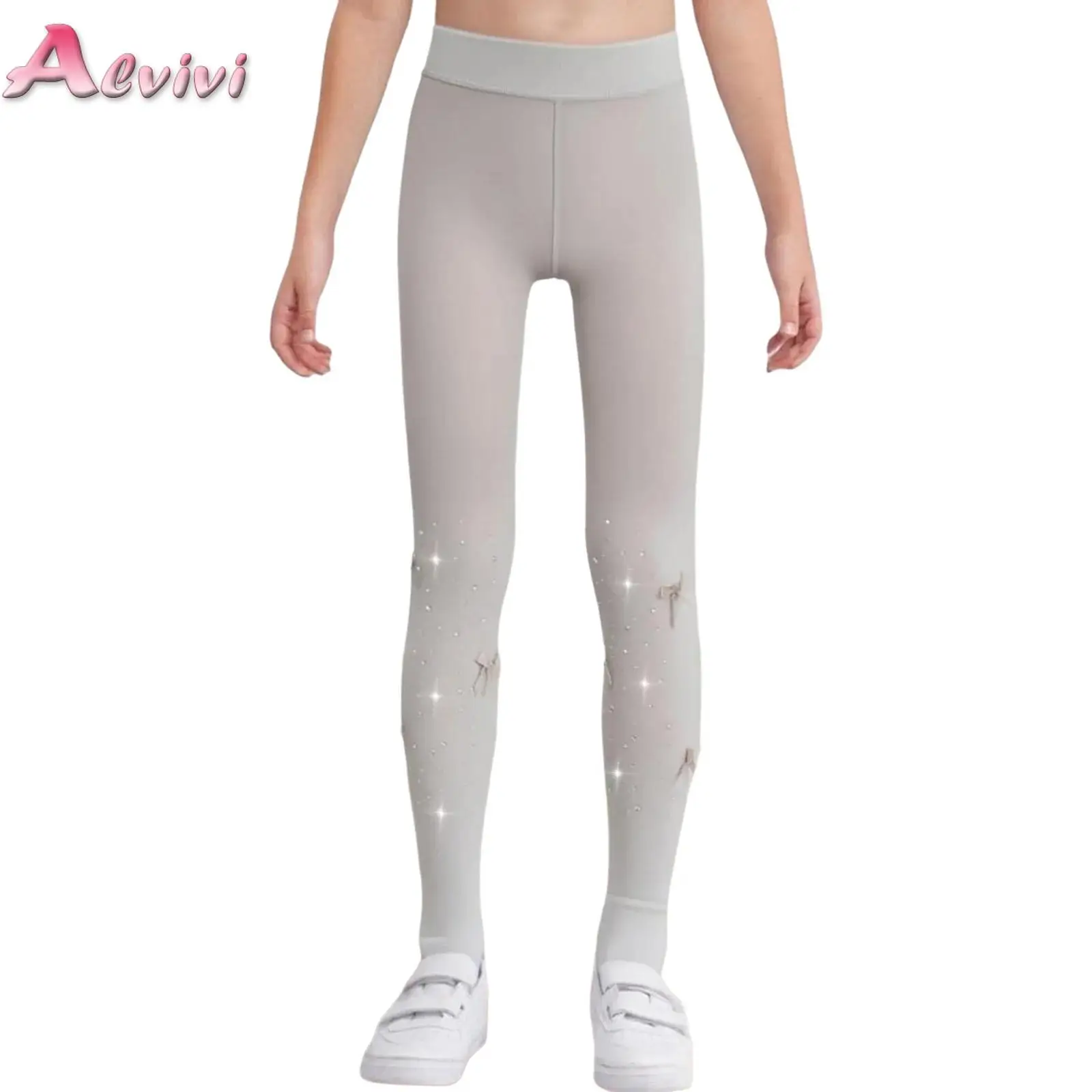 

Kids Girls Cute Bowknots Rhinestones Ballet Tights Lightweight Pantyhose Solid Footed Leggings Figure Skating Dance Accessories