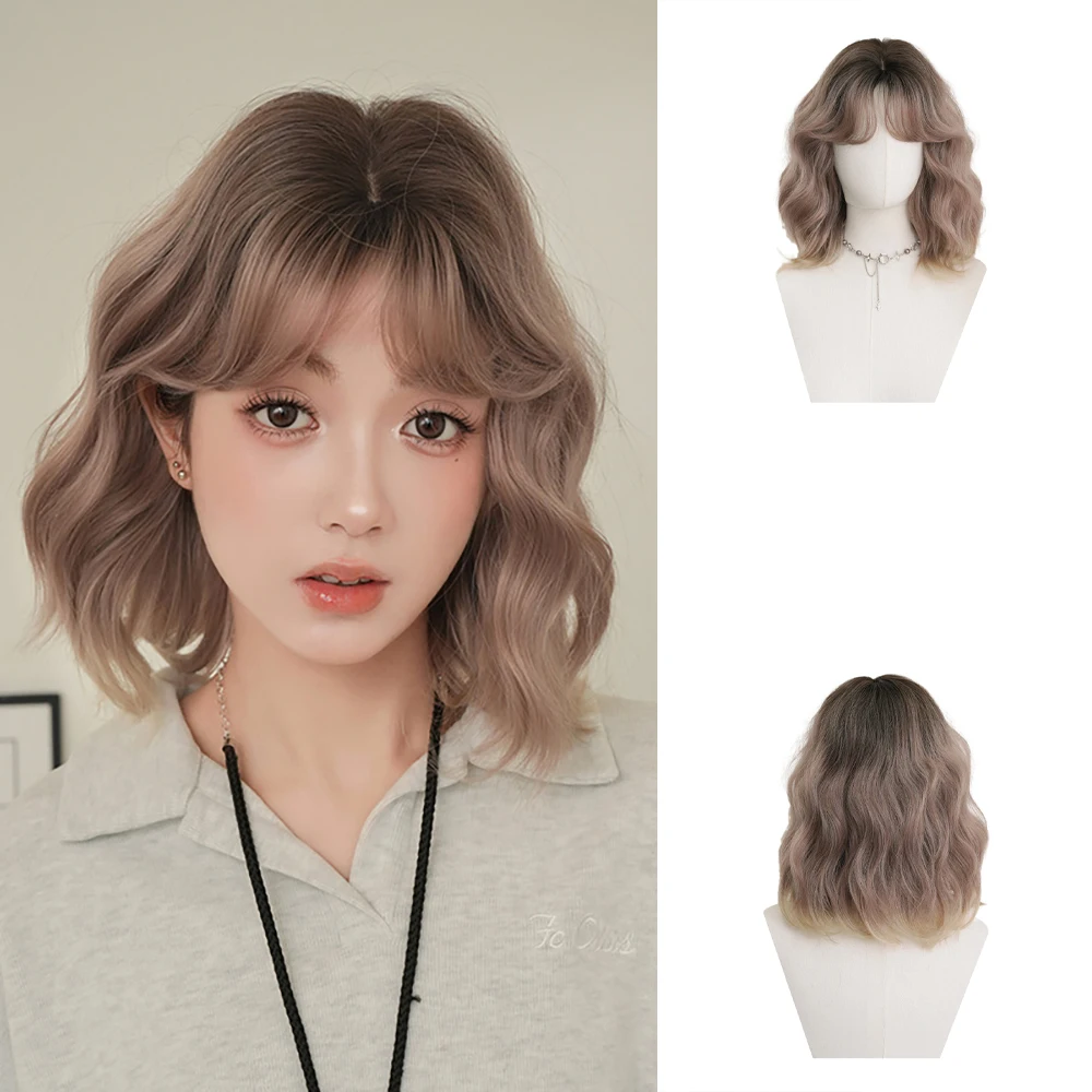 شعر مستعار اصطناعي قصير مجعد عالي الجودة، بني ذهبي رقيق بشكل طبيعي، مناسب للحفلات اليومية النسائية، شعر مستعار مقاوم للحرارة