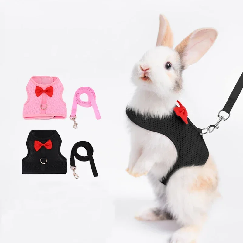 Adjustable Bunny Harness And Leash Set Soft Pet Harness Vest Cloth Lead For Small Animals Rabbits Ferret Kitten