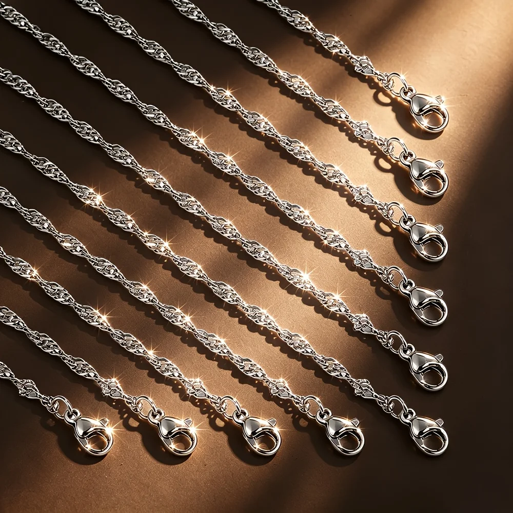 12 Pcs Stainless Steel Classic Shiny Water Ripple Necklaces, +5Cm/1.96Inch Extension Chain, Waterproof and Durable, Non-Coated, Hypoallergenic Material, Unisex Style, Simple and Fashionable Trendy Couple's Clavicle Chain, Hip-Hop Stackable, Suitable for Daily Wear and Parties, Multifunctional DIY Jewelry Making Accessories, Perfect for DIY Enthusiasts