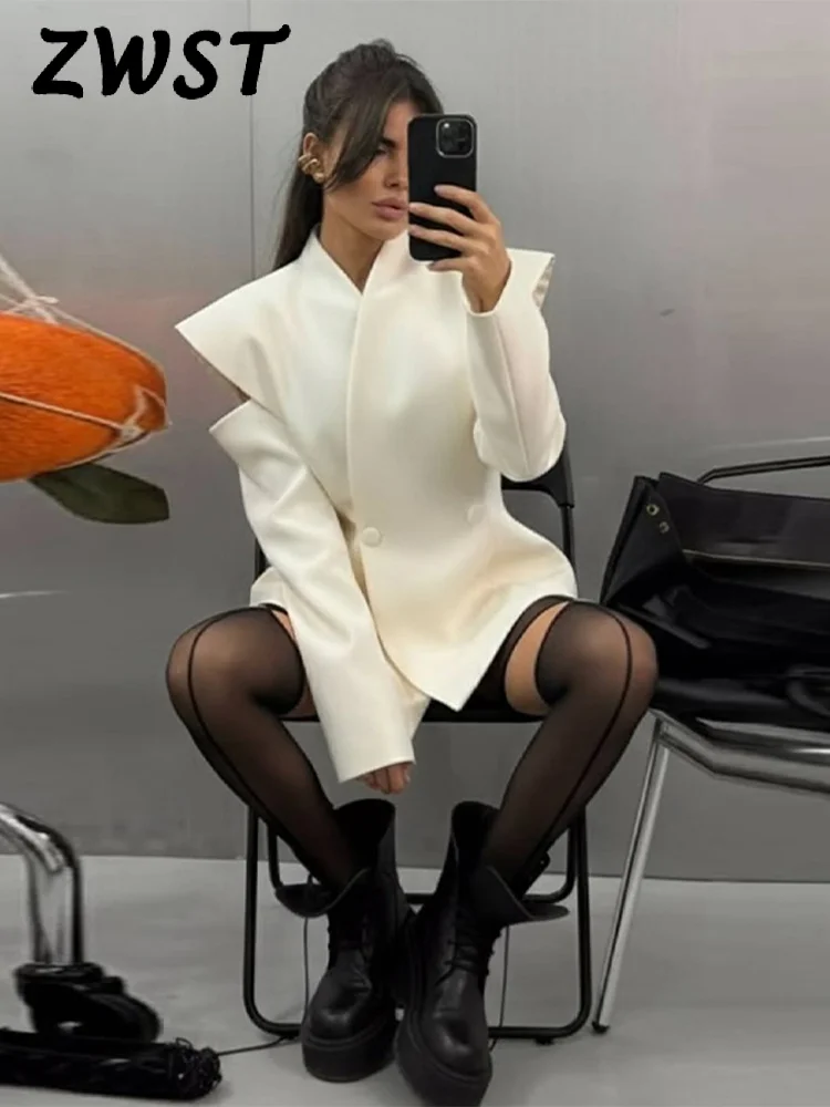 

Chic Deconstructed Women's Blazer Full Sleeve Double-Breasted Waist-Closed Lady Jackets 2026 Spring Female Street Coats New