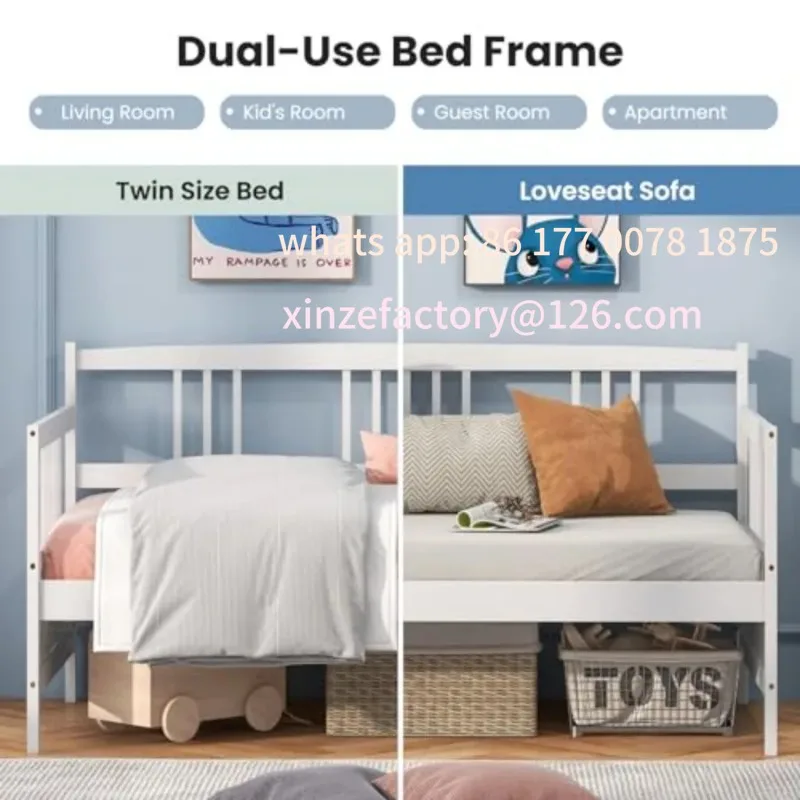 منصة سرير نهارية قابلة للتخصيص بدون صندوق زنبركي مزدوج الاستخدام للضيوف بإطار سرير نهاري مزدوج مع قضبان دعم شرائح خشبية