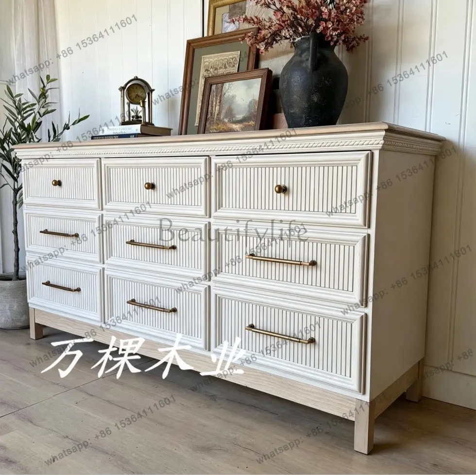 Zj. French retro solid wood porch cabinet custom American color matching dining side storage cabinet