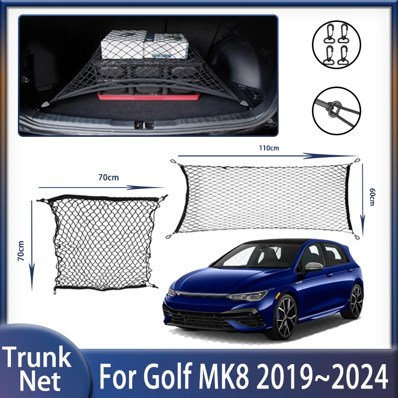 Car Trunk Net For Volkswagen Golf MK8 CD1 CG5 2019~2024 Convenient Wear-resistant Storage Fixed Elastic Nylon Nets Accessories