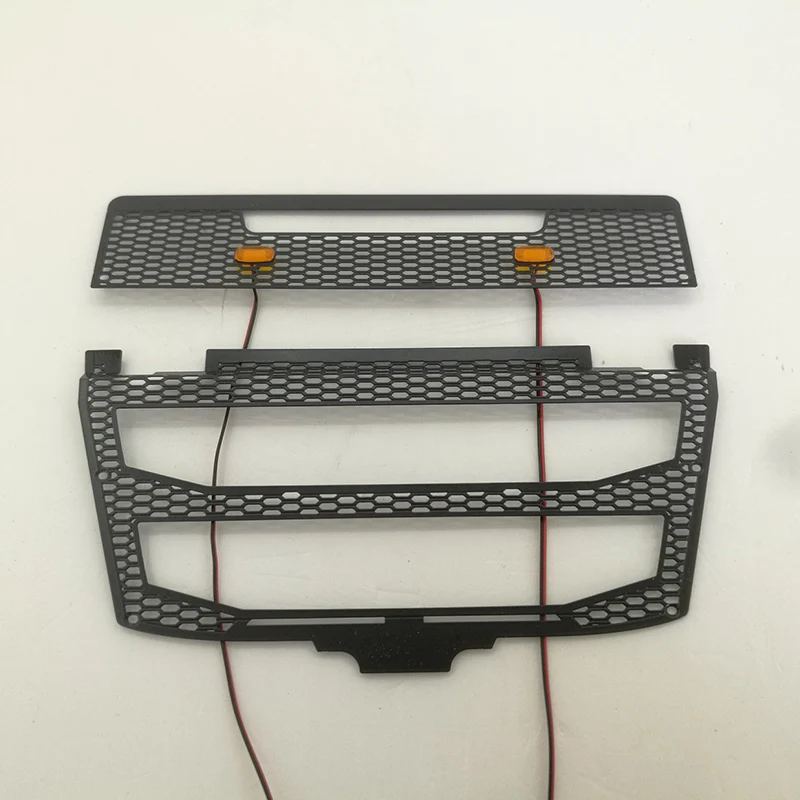 Air Intake Hood Plus Light Black Grille LED Original Factory Plus Modified for 1/14 Tamiya RC Truck Trailer Tipper 56360 Volvo