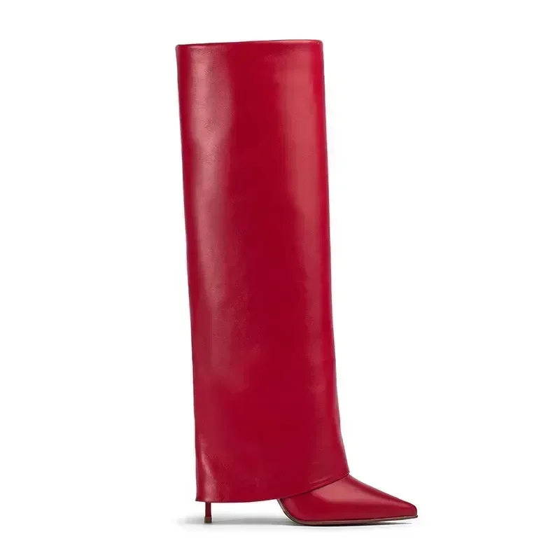 Bottes en cuir au genou pour femmes, bottes mi-longues, jupe à talon aiguille pointu, noir, mode, automne, hiver, nouveau, 2024