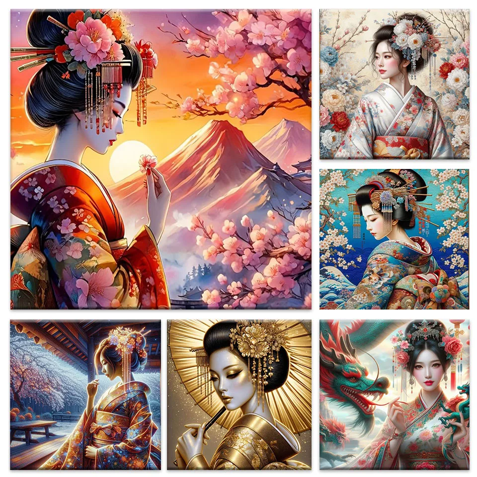 5D DIY Diamond Painting Kimono Woman Geisha Japanese Style Cross Stitch Embroidery Diamond Mosaic Kit Rhinestone Home Decoration