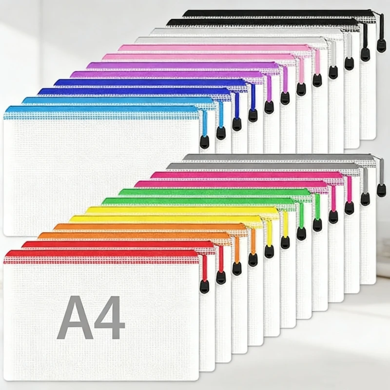 

12Piece A4 Size Mesh Zipper Bag Set Accordion Chessboard Game Storage Organizers Random Color Plastic Z Bags for Home & Office