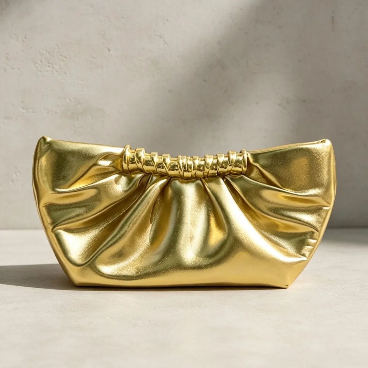 twisted gold trim, futuristic luster, soft and simple, premium shoulder messenger