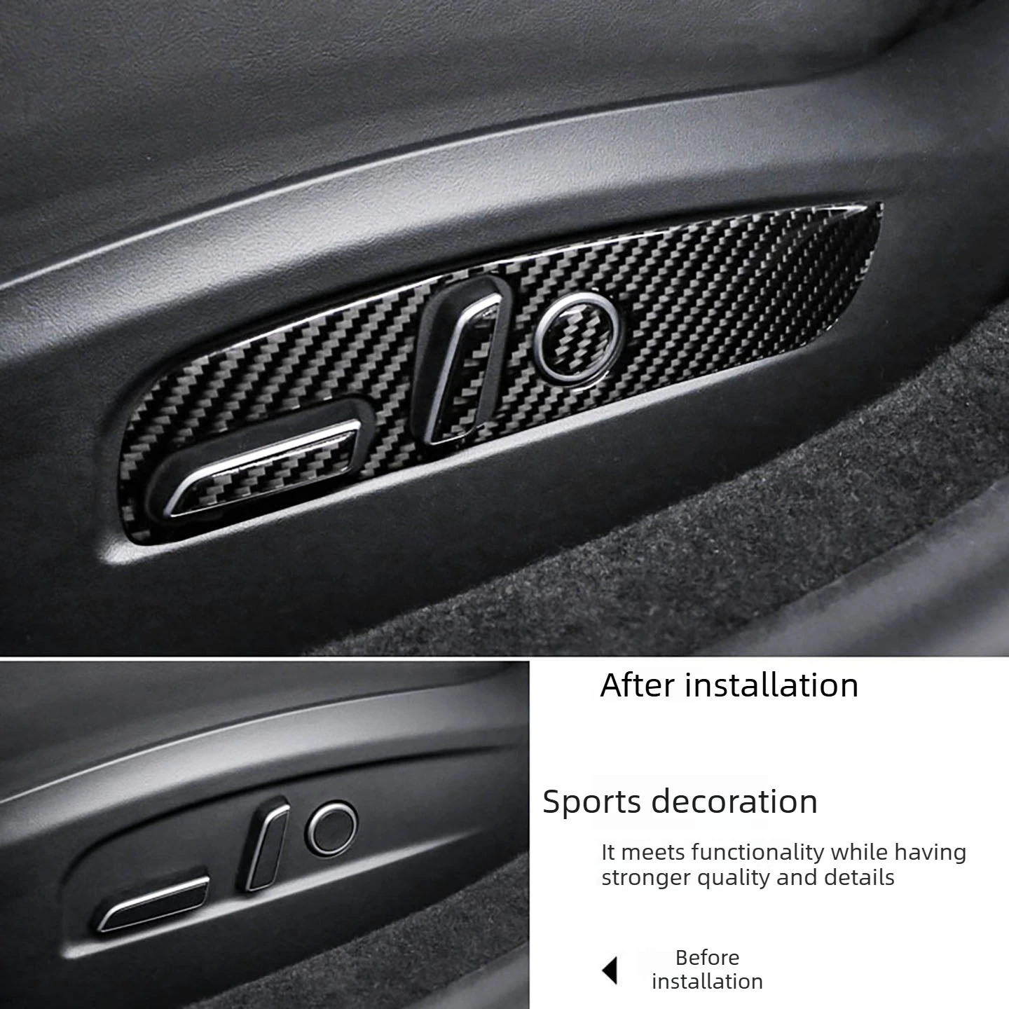 For Tesla Model 3/Y Highland: Hardened Carbon Fiber Seat Button Covers 3D Texture Design No Tools Required for Easy Installation