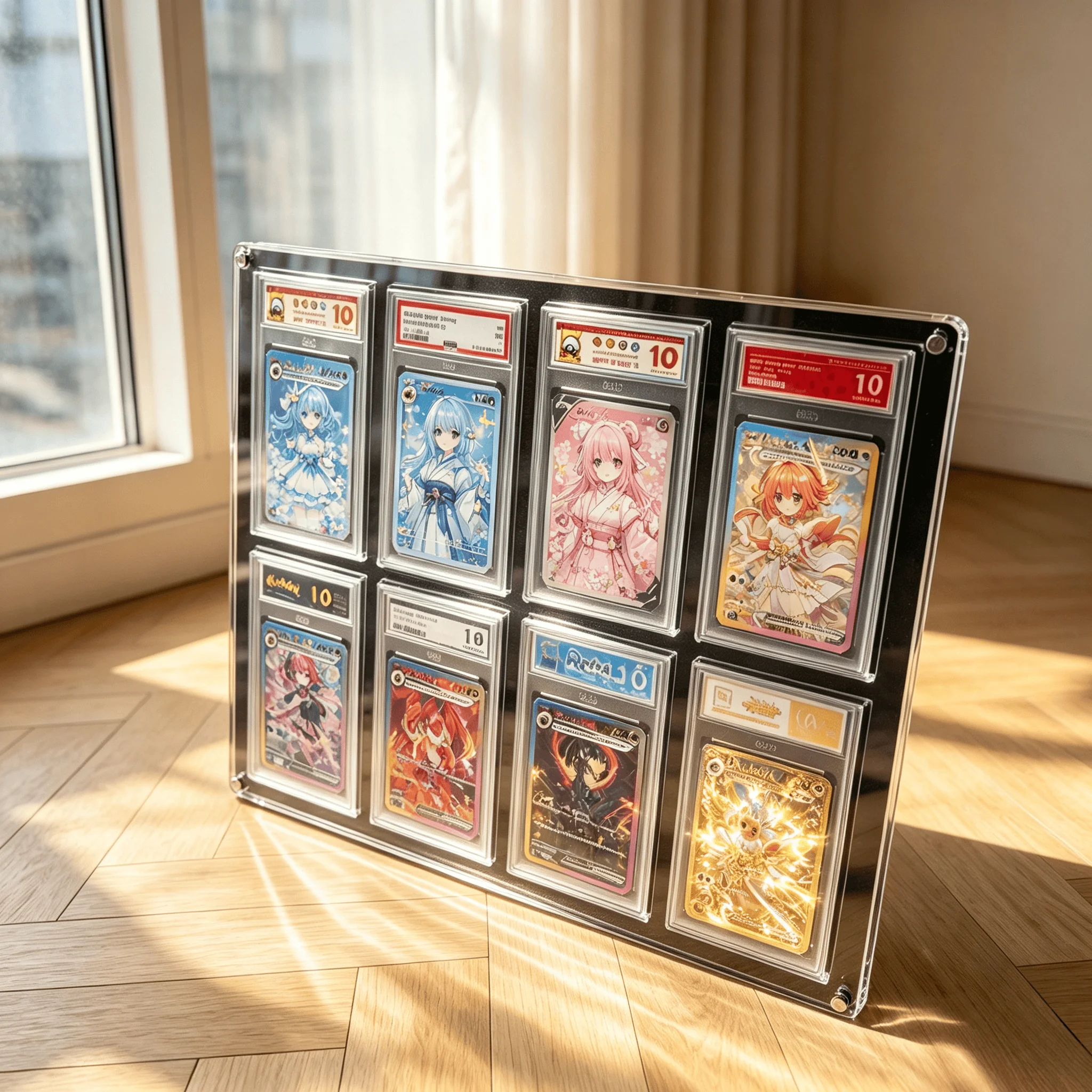 support-de-presentation-8-emplacements-en-acrylique-transparent-pour-cartes-gradees-–-porte-cartes-noir-pour-cartes-de-collection-gradees-ptcg-pokemon-yu-gi-oh-–-bords-cristallins