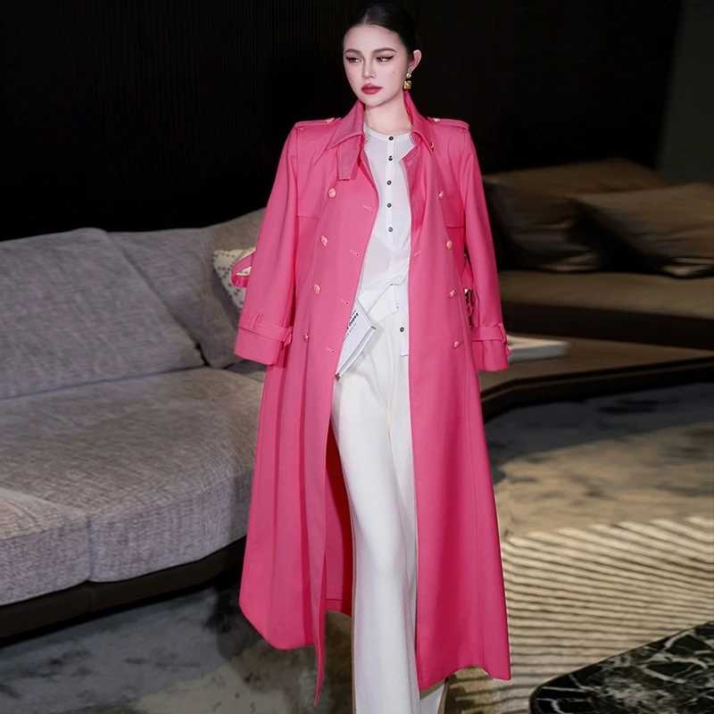 ZJYT Herfst Winter Nieuwe Lange Trenchcoat voor Vrouwen 2025, Fashion Lace Up Double Breasted Outerwears Plus Size Jassen Windjack