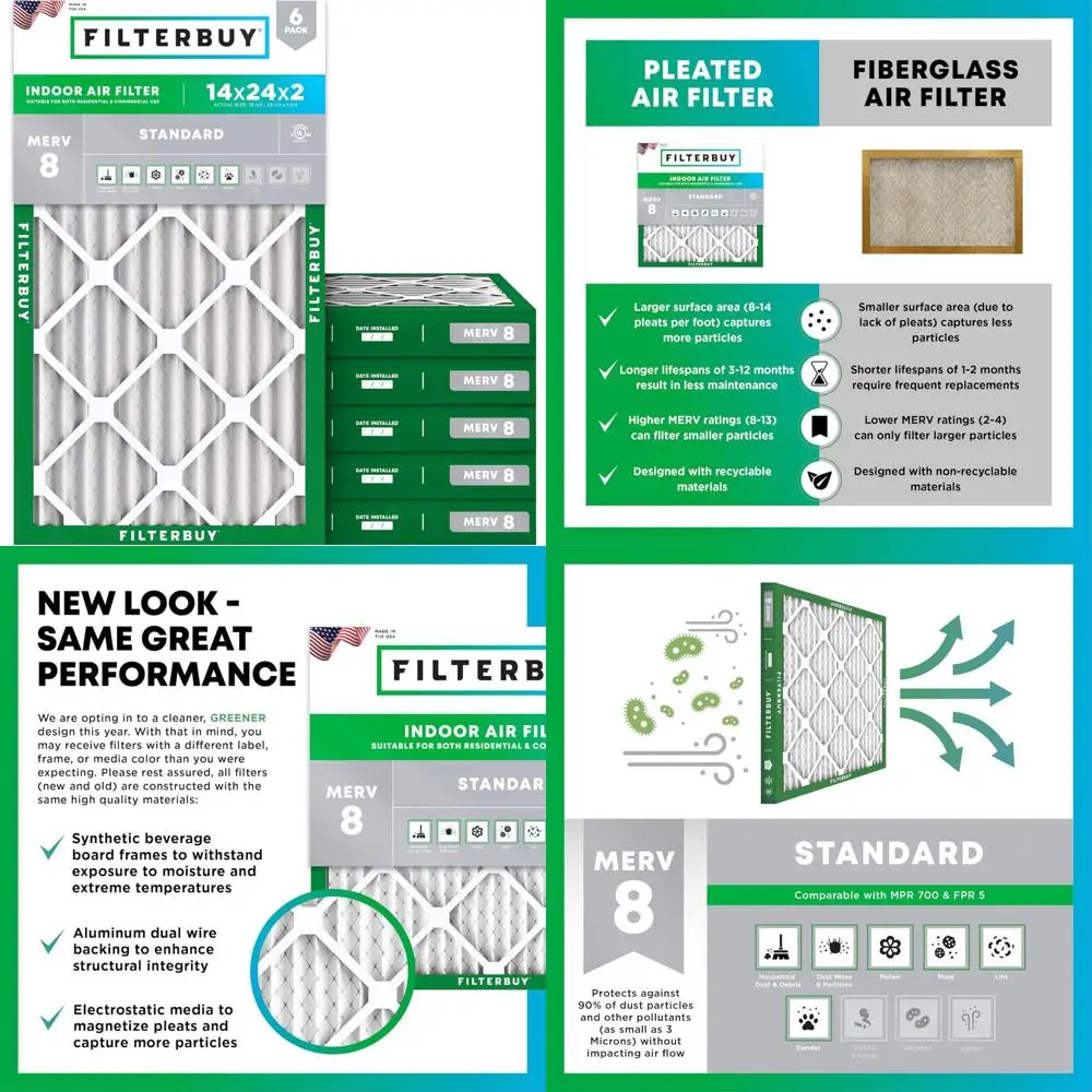 

Воздушные фильтры MERV 8 14x24x2 — 6 шт., замена пылезащитной защиты для систем печей HVAC переменного тока с электростатической складкой