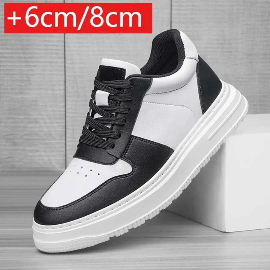 Zapatillas de deporte con elevador de cuero de moda de marca de lujo, zapatos informales cómodos y transpirables para hombre, plantilla con aumento de altura, zapatos de hombre con elevación de 8cm