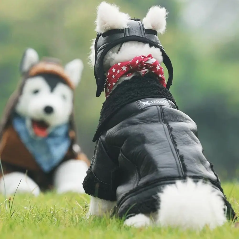 Dog Warm Coat Thickened Dog Leather Jacket Coat Windproof Velvet Dog Fur Jackets Warm Dog Motorcycle Jacket for Dogs Puppy Cats