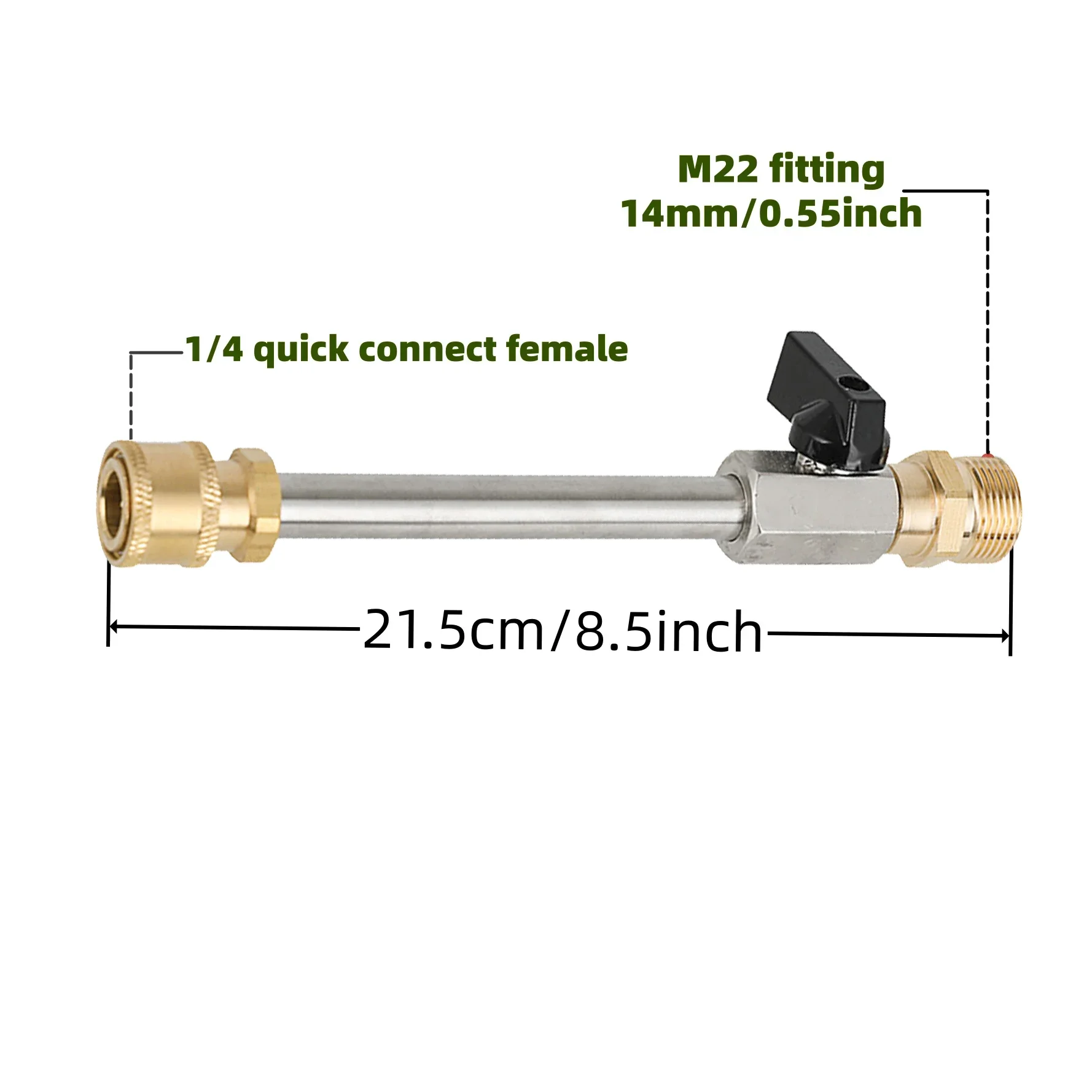 8.5inch High Pressure Washer Ball Valve Gun with 1/4 Inch Quick Connect Plug for Power Washer  M22-14mm Hose,2200PSI Valve Wand