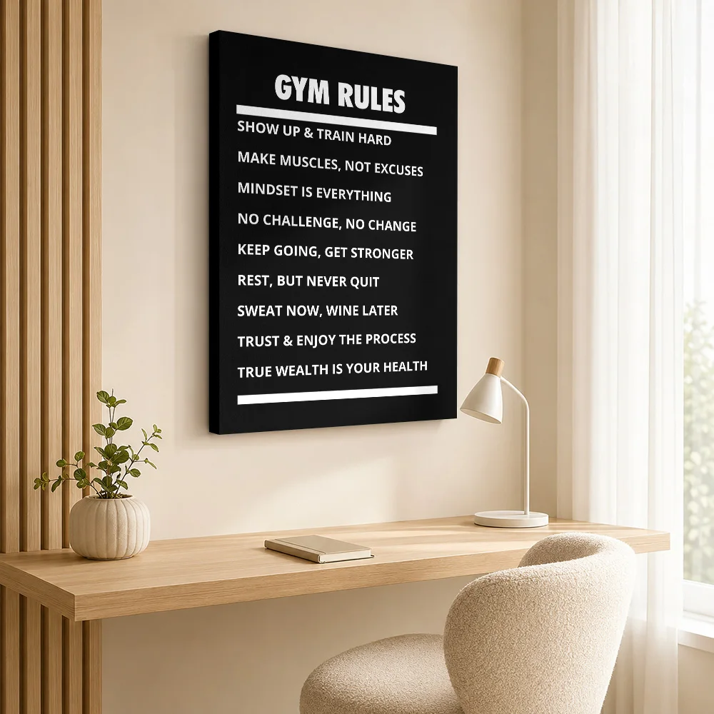Gym Rules Motivational Framed Canvas Print Poster Customized Photo Inspirational Quote Wall Art for Office Decor Ready to Hang