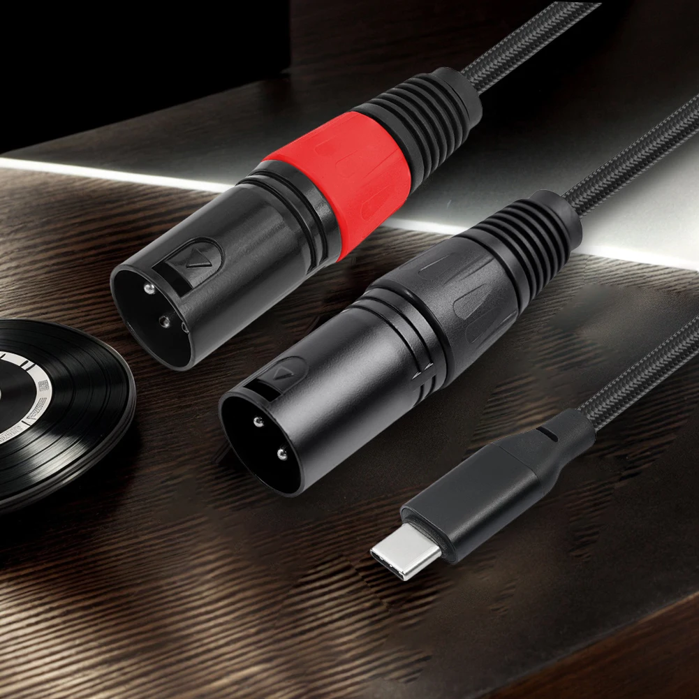 Type C To Dual XLR Male Aux Audio Cable Braided USB C To XLR Male Stereo Audio Cable Built in DAC Chipset for iPad Laptop Phone